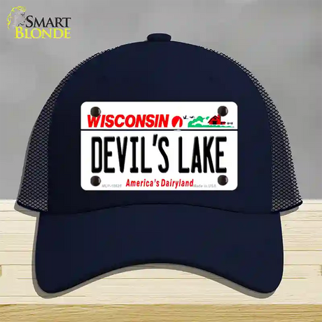 Devils Lake Wisconsin Novelty License Plate Hat Mesh / Navy