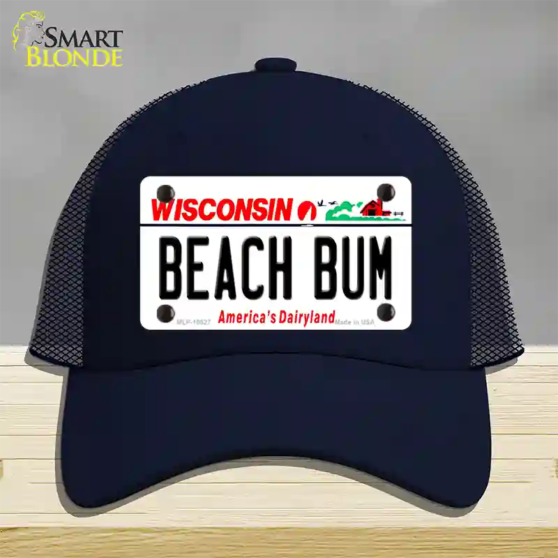 Beach Bum Wisconsin Novelty License Plate Hat Mesh / Navy