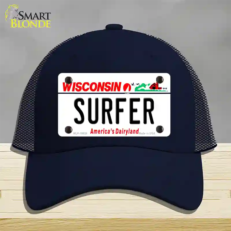 Surfer Wisconsin Novelty License Plate Hat Mesh / Navy