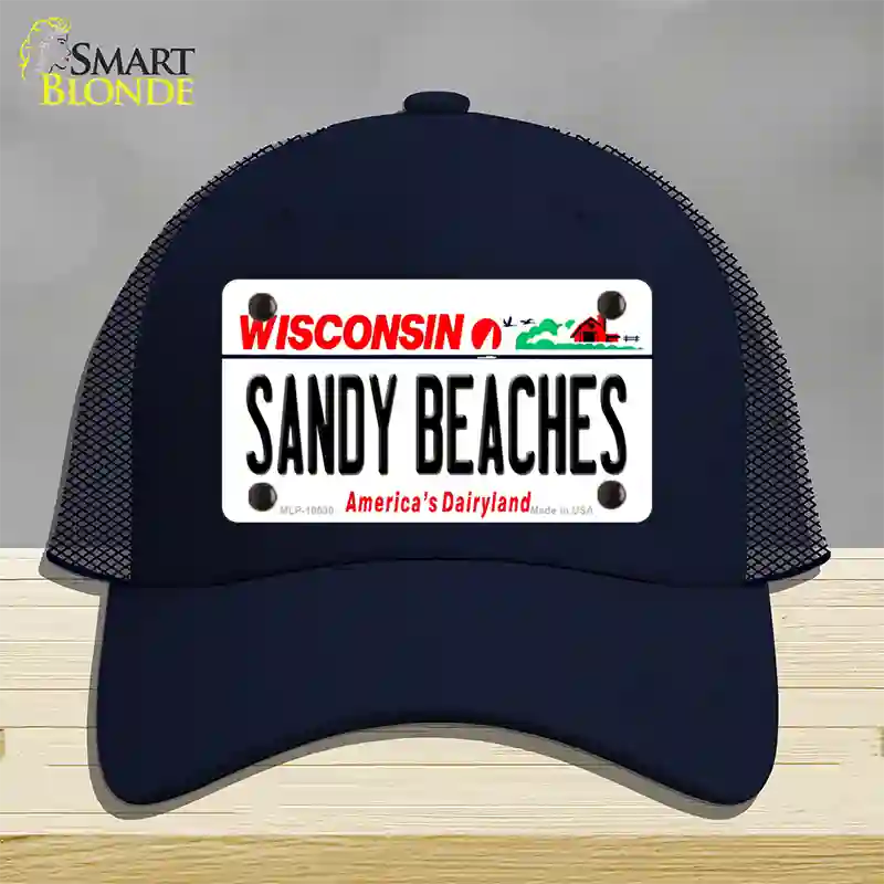 Sandy Beaches Wisconsin Novelty License Plate Hat Mesh / Navy