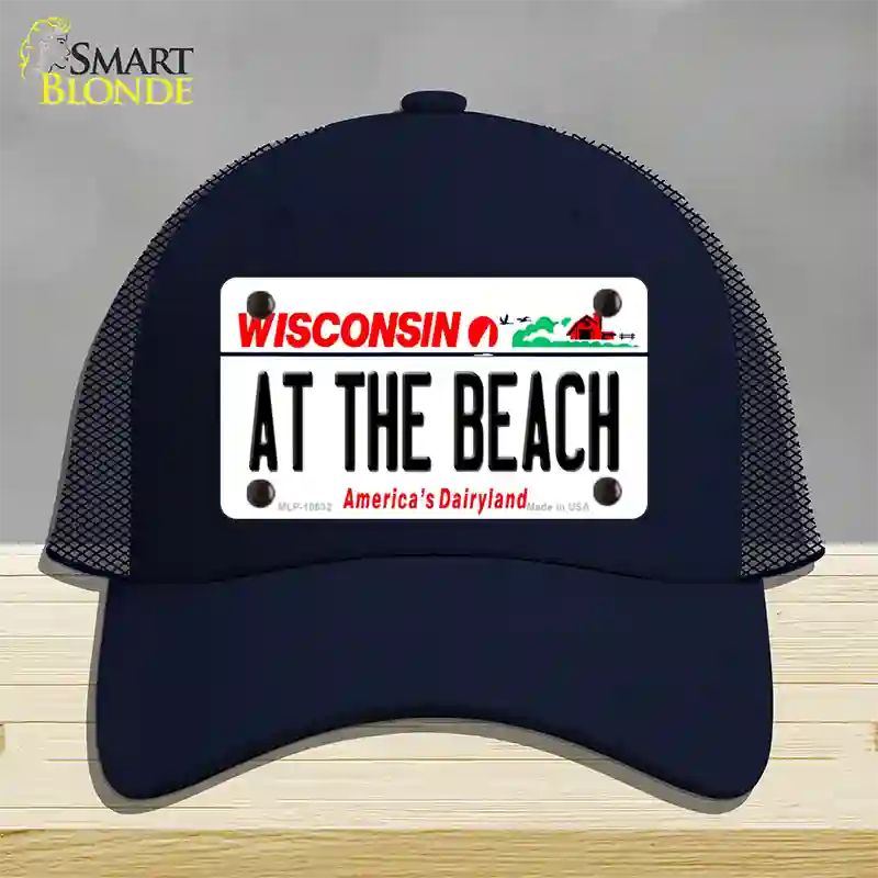 At The Beach Wisconsin Novelty License Plate Hat Mesh / Navy