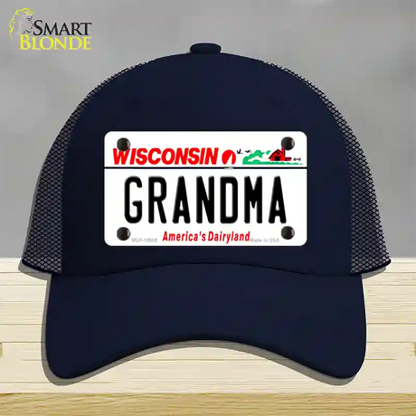 Grandma Wisconsin Novelty License Plate Hat Mesh / Navy