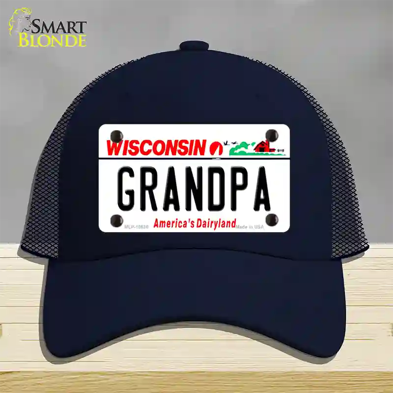 Grandpa Wisconsin Novelty License Plate Hat Mesh / Navy