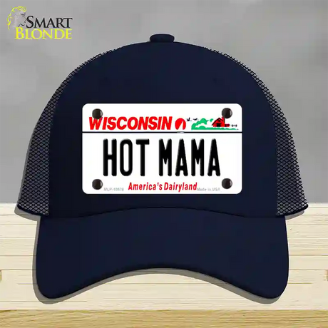 Hot Mama Wisconsin Novelty License Plate Hat Mesh / Navy