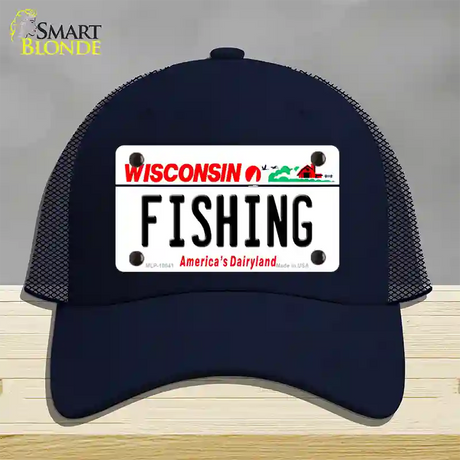 Fishing Wisconsin Novelty License Plate Hat Mesh / Navy