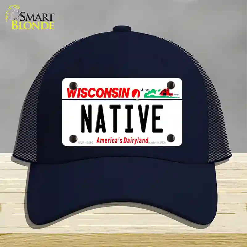 Native Wisconsin Novelty License Plate Hat Mesh / Navy