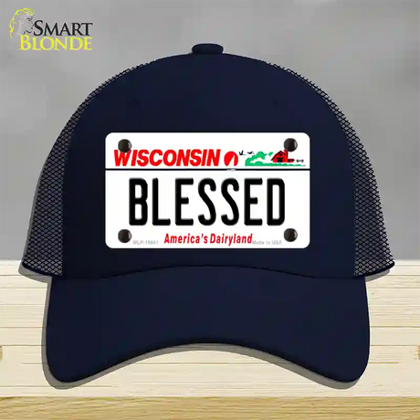 Blessed Wisconsin Novelty License Plate Hat Mesh / Navy