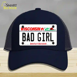 Bad Girl Wisconsin Novelty License Plate Hat Mesh / Navy