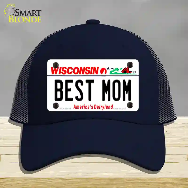 Best Mom Wisconsin Novelty License Plate Hat Mesh / Navy