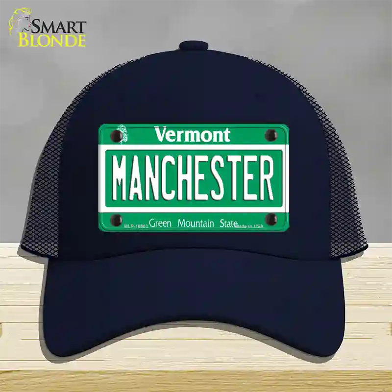 Manchester Vermont Novelty License Plate Hat Mesh / Navy