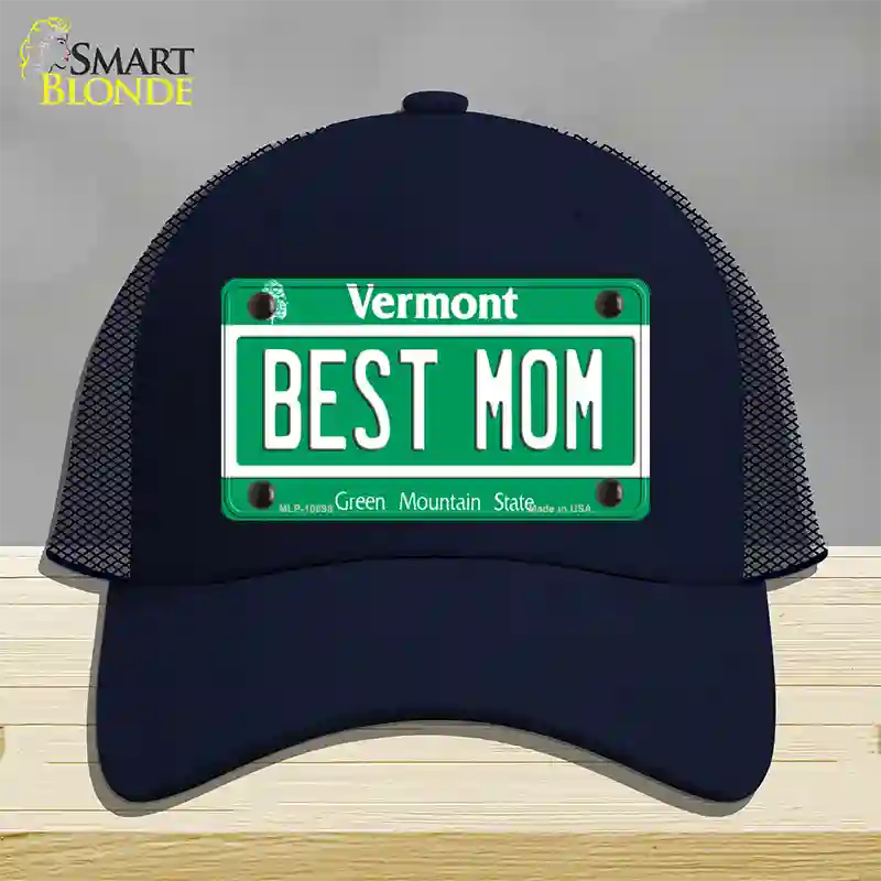 Best Mom Vermont Novelty License Plate Hat Mesh / Navy