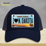 I Love North Dakota Novelty License Plate Hat Mesh / Navy