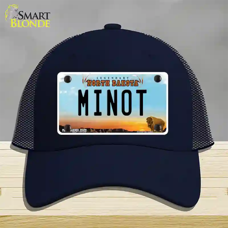 Minot North Dakota Novelty License Plate Hat Mesh / Navy