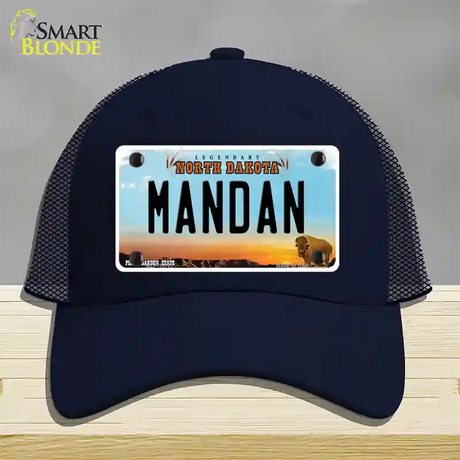 Mandan North Dakota Novelty License Plate Hat Mesh / Navy