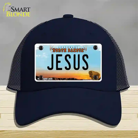 Jesus North Dakota Novelty License Plate Hat Mesh / Navy