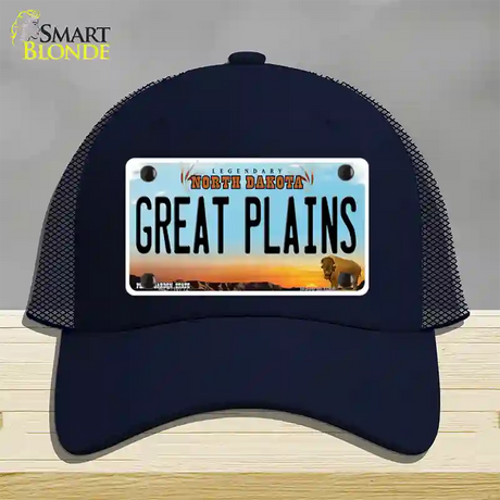 Great Plains North Dakota Novelty License Plate Hat Mesh / Navy