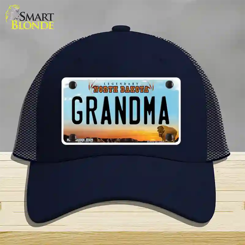 Grandma North Dakota Novelty License Plate Hat Mesh / Navy