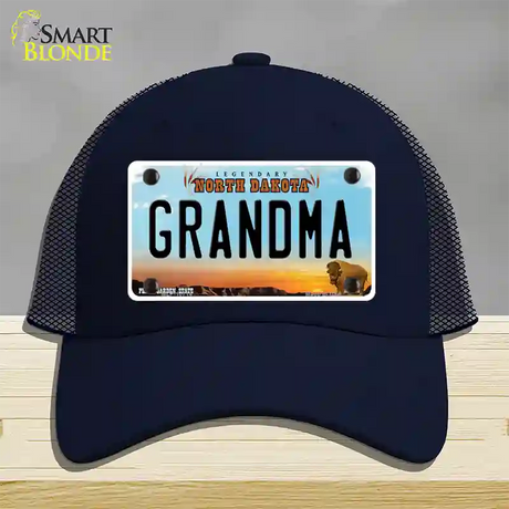 Grandma North Dakota Novelty License Plate Hat Mesh / Navy