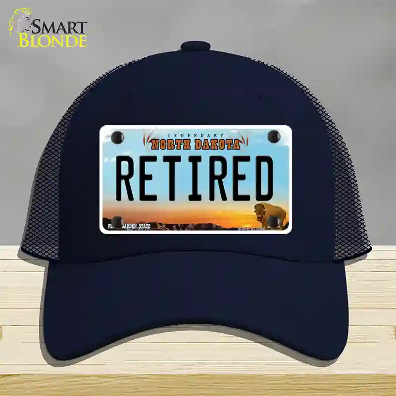 Retired North Dakota Novelty License Plate Hat Mesh / Navy