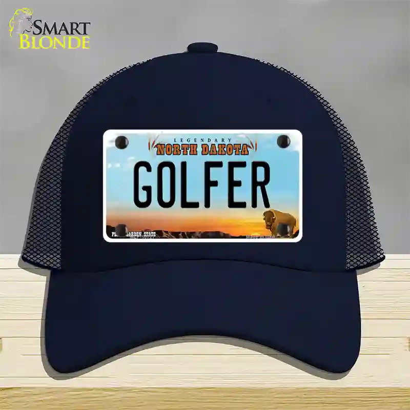 Golfer North Dakota Novelty License Plate Hat Mesh / Navy