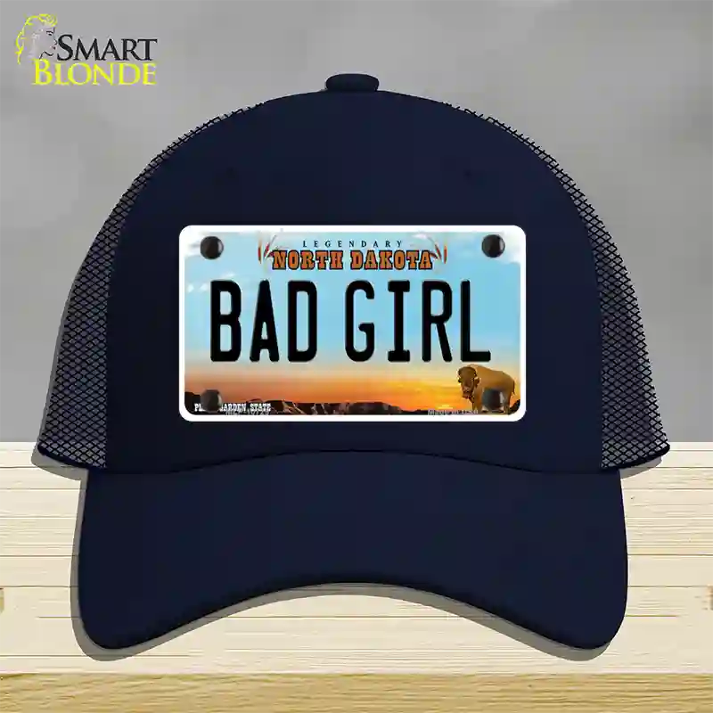 Bad Girl North Dakota Novelty License Plate Hat Mesh / Navy