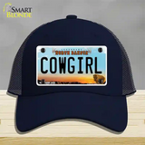 Cowgirl North Dakota Novelty License Plate Hat Mesh / Navy