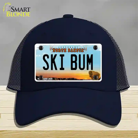 Ski Bum North Dakota Novelty License Plate Hat Mesh / Navy