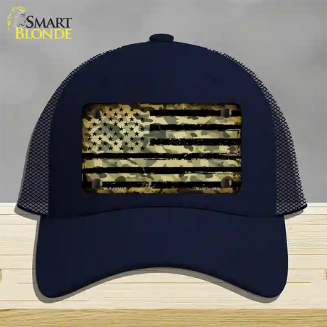 Camo American Flag Novelty License Plate Hat Mesh / Navy