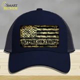 Camo American Flag Support Troops Novelty License Plate Hat Mesh / Navy