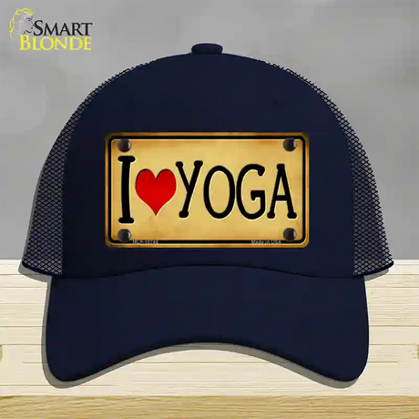 I Heart Yoga Novelty License Plate Hat Mesh / Navy