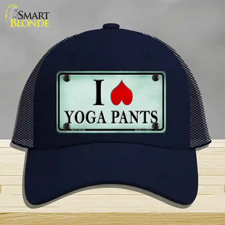 I Love Yoga Pants Novelty License Plate Hat Mesh / Navy