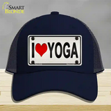 I Love Yoga Silver Novelty License Plate Hat Mesh / Navy