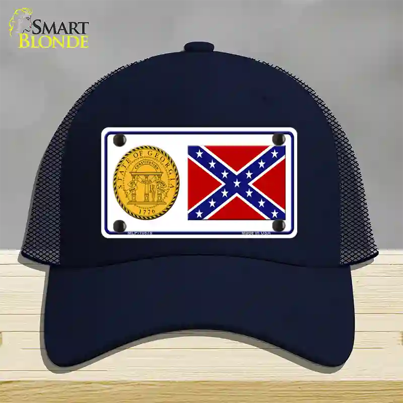 Confederate Flag Georgia Seal Novelty License Plate Hat Mesh / Navy