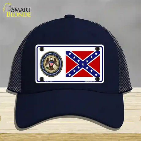 Confederate Flag Mississippi Seal Novelty License Plate Hat Mesh / Navy