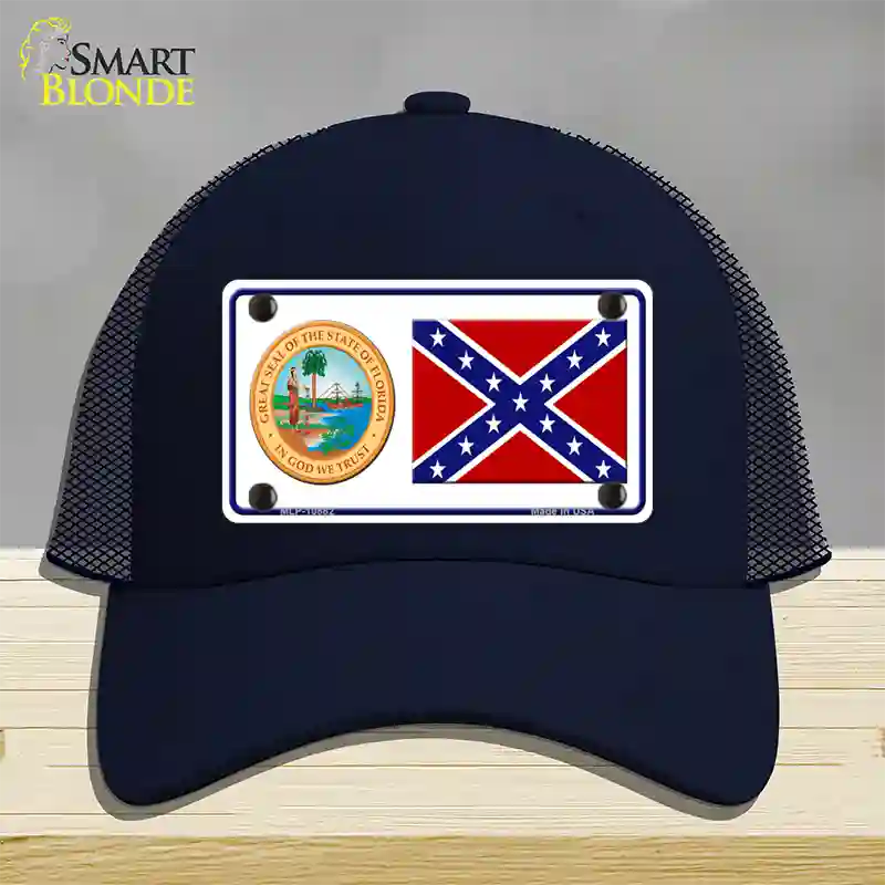 Confederate Flag Florida Seal Novelty License Plate Hat Mesh / Navy