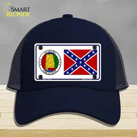 Confederate Flag Alabama Seal Novelty License Plate Hat Mesh / Navy