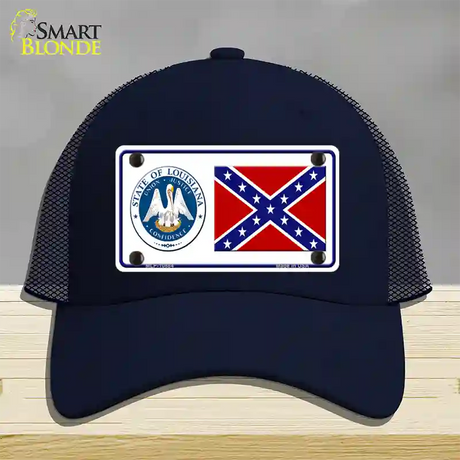 Confederate Flag Louisiana Seal Novelty License Plate Hat Mesh / Navy