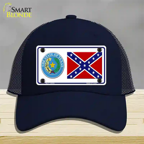 Confederate Flag Texas Seal Novelty License Plate Hat Mesh / Navy