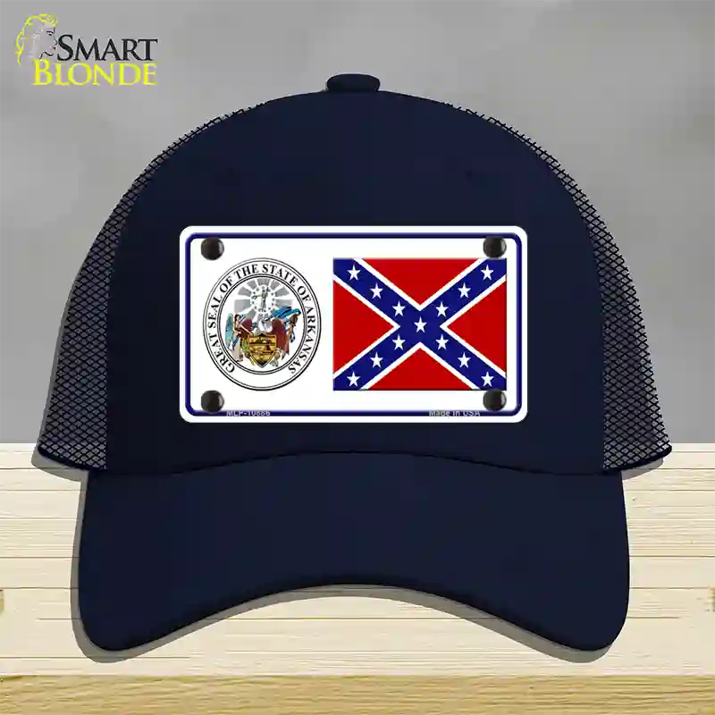 Confederate Flag Arkansas Seal Novelty License Plate Hat Mesh / Navy