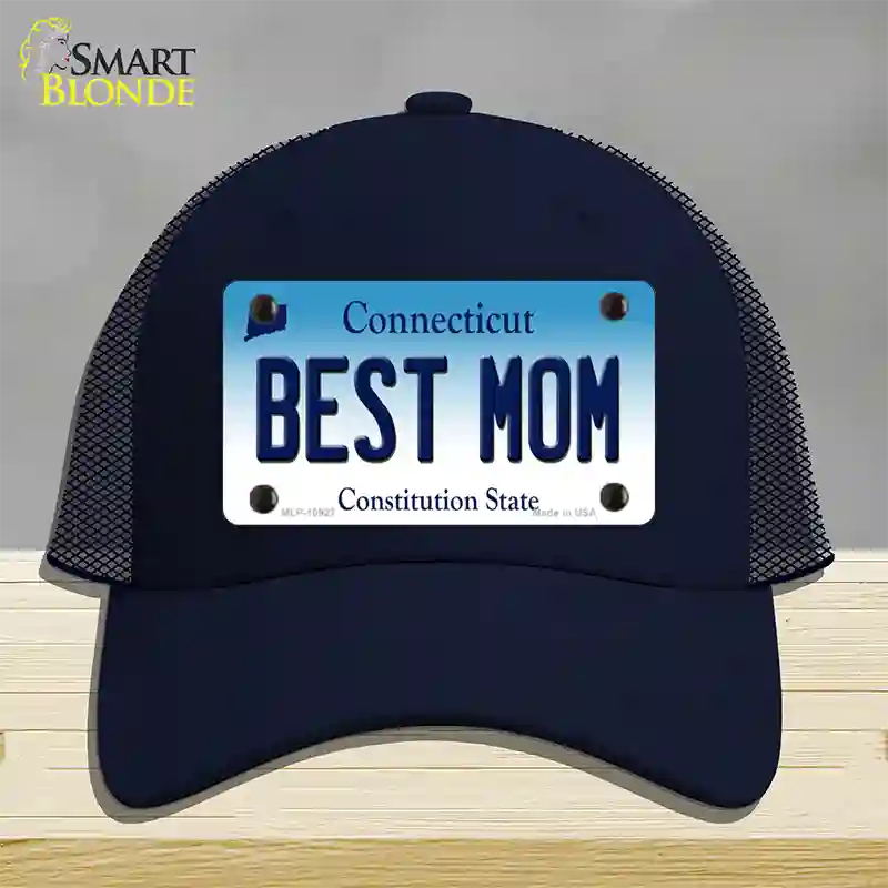 Best Mom Connecticut Novelty License Plate Hat Mesh / Navy