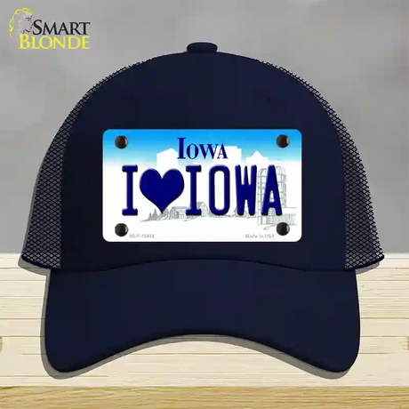 I Love Iowa Novelty License Plate Hat Mesh / Navy