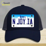 N Joy IA Iowa Novelty License Plate Hat Mesh / Navy