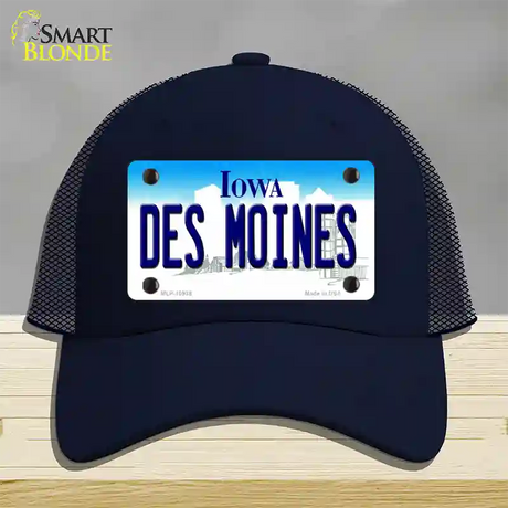 Des Moines Iowa Novelty License Plate Hat Mesh / Navy