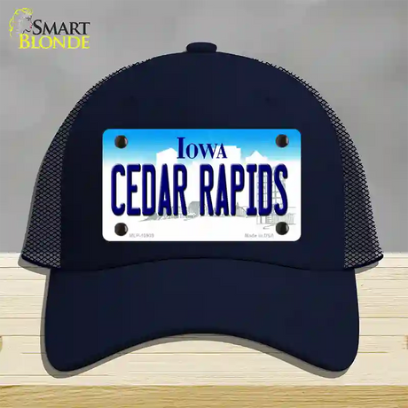 Cedar Rapids Iowa Novelty License Plate Hat Mesh / Navy