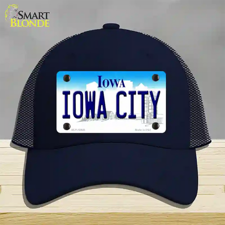 Iowa City Iowa Novelty License Plate Hat Mesh / Navy