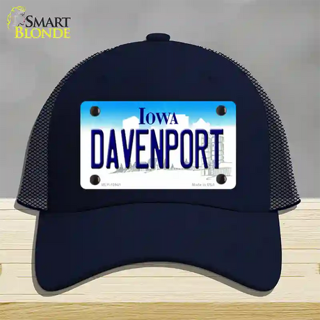 Davenport Iowa Novelty License Plate Hat Mesh / Navy