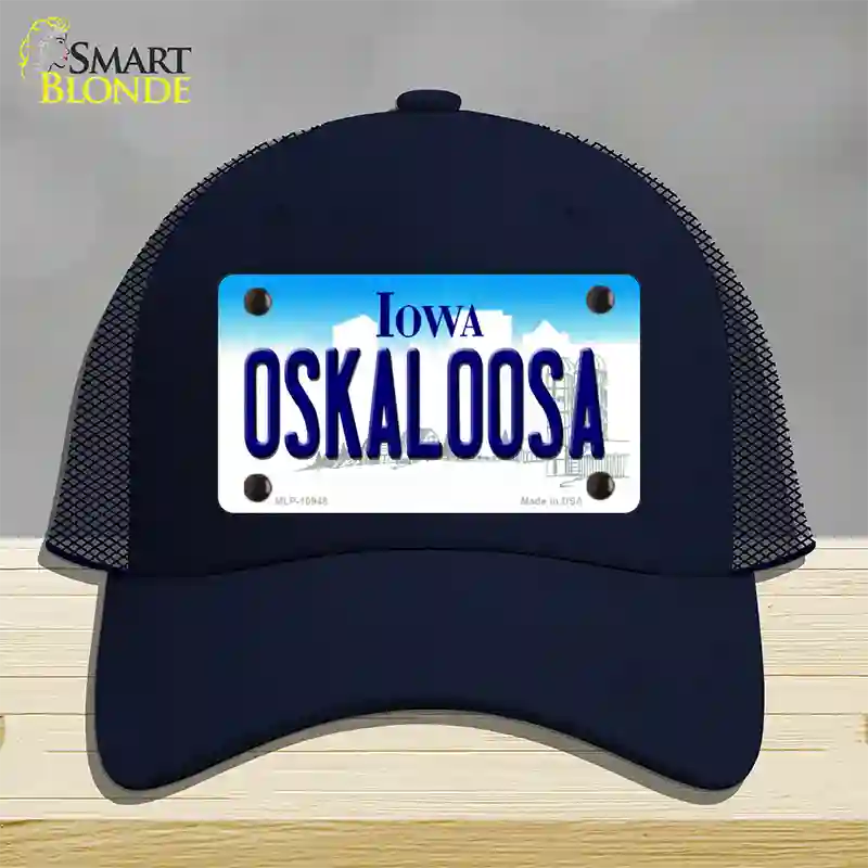 Oskaloosa Iowa Novelty License Plate Hat Mesh / Navy