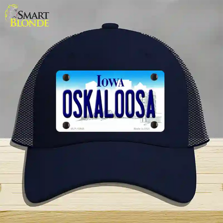 Oskaloosa Iowa Novelty License Plate Hat Mesh / Navy