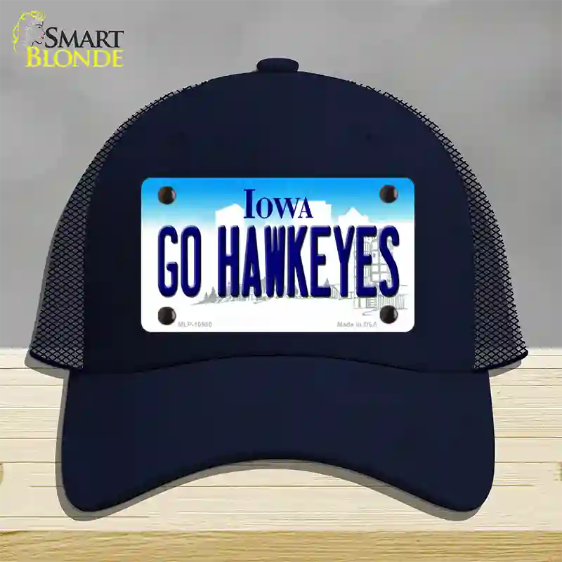 Go Hawkeyes Iowa Novelty License Plate Hat Mesh / Navy