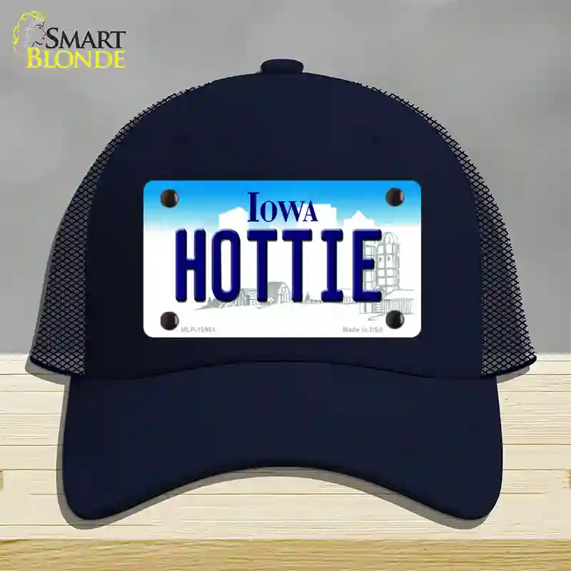 Hottie Iowa Novelty License Plate Hat Mesh / Navy